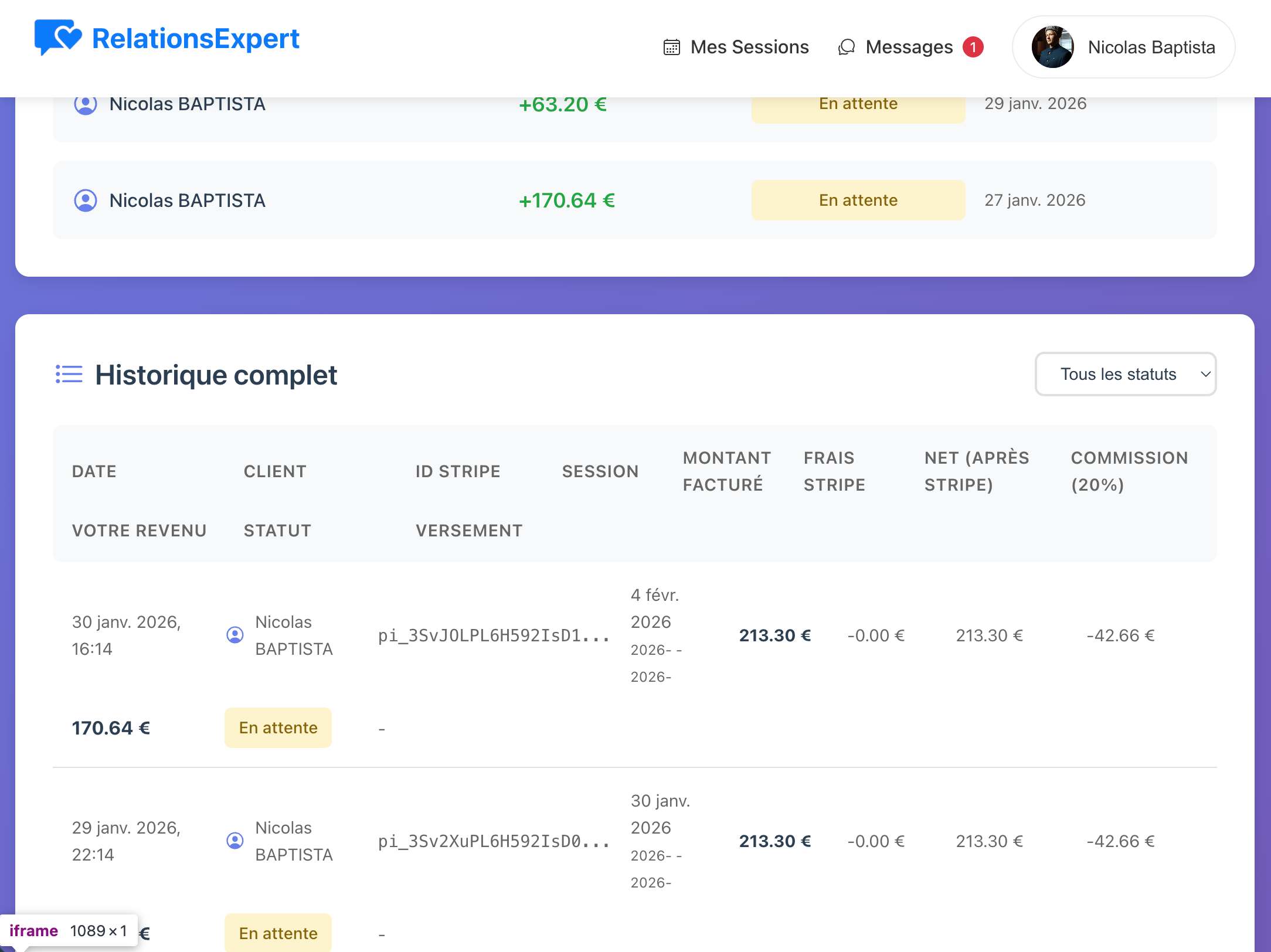 Payments dashboard